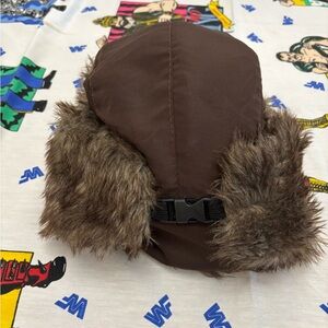 Brown and black faux fur trapper hat #winteraccessories